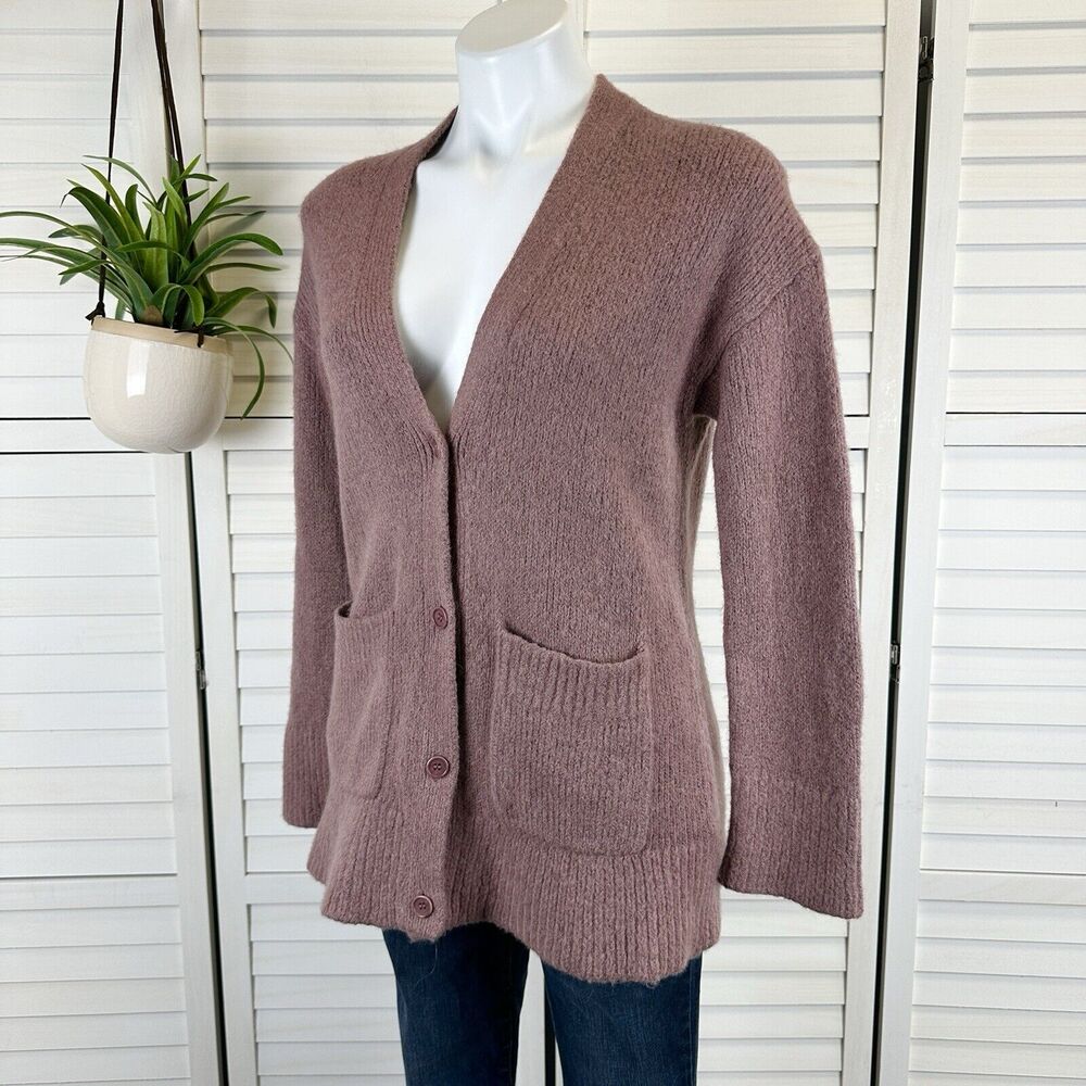 COS Mauve Pink Alpaca Wool Nylon Button Up Cardigan Sweater Brushed Knit Size XS